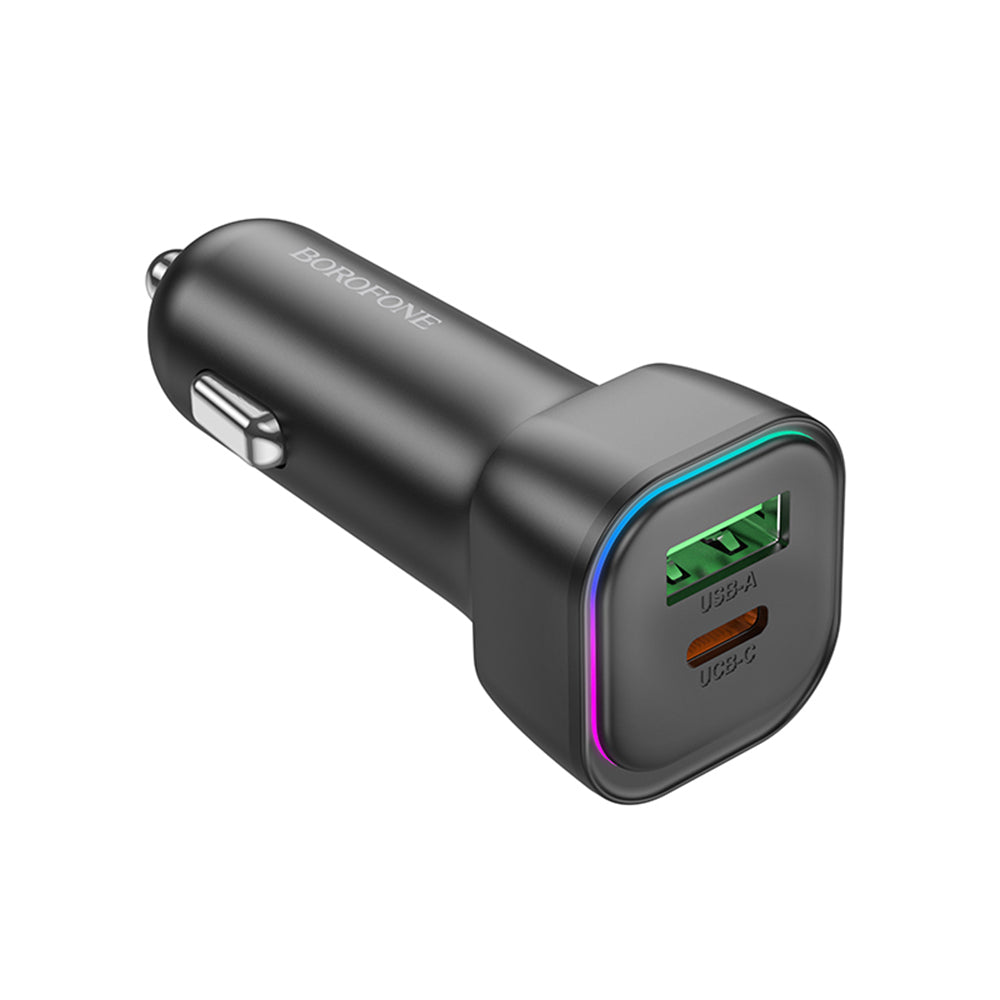 Borofone - Car Charger Trophie (BZ28A) - 1x USB, 1x Type-C, Fast Charge, Dual Port, 30W, LED, for 12-24V - Black