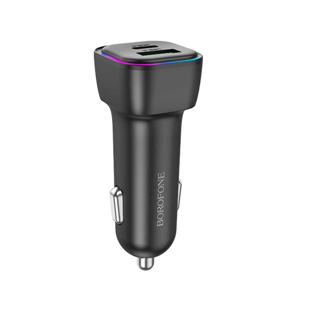 Borofone - Car Charger Trophie (BZ28A) - 1x USB, 1x Type-C, Fast Charge, Dual Port, 30W, LED, for 12-24V - Black