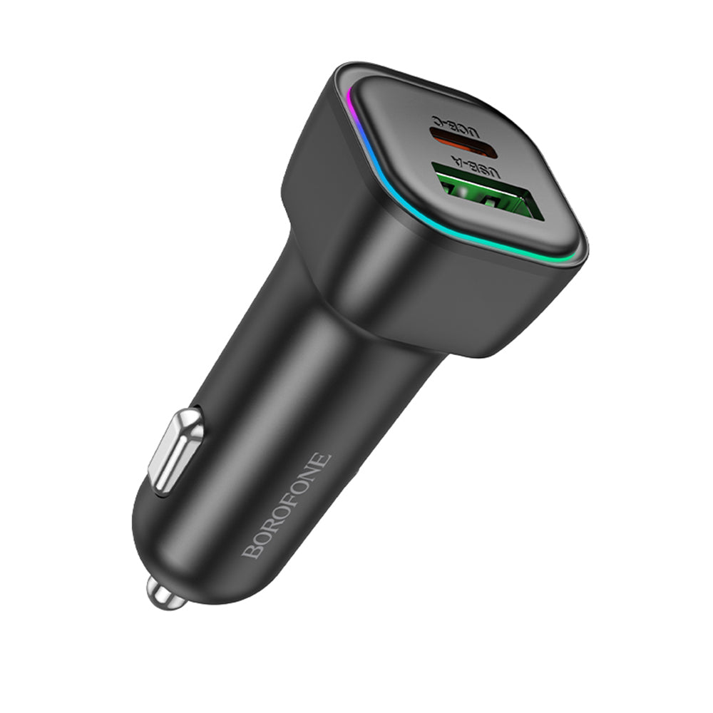 Borofone - Car Charger Trophie (BZ28A) - 1x USB, 1x Type-C, Fast Charge, Dual Port, 30W, LED, for 12-24V - Black