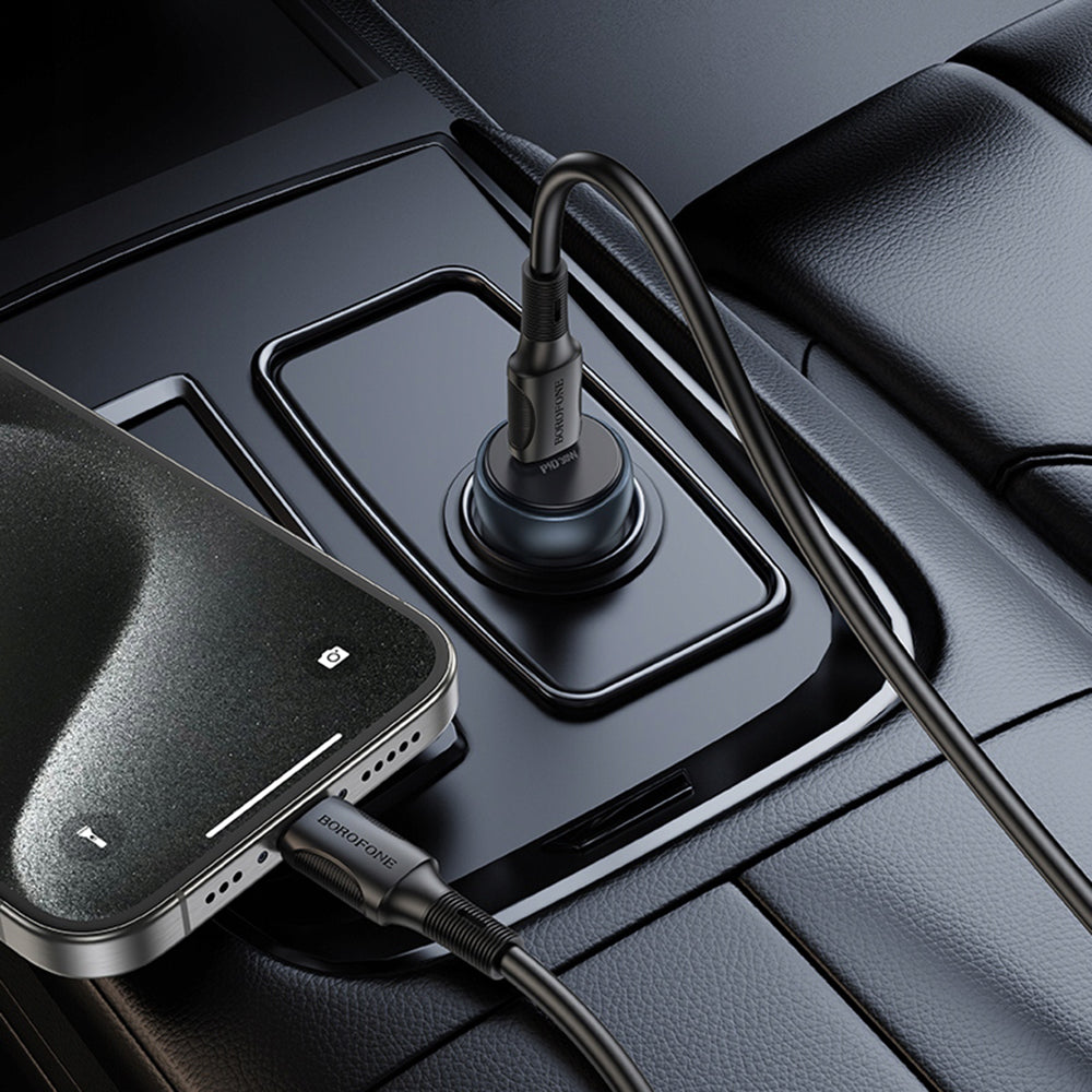 Borofone - Car Charger Fresh (BZ32) - Type-C, Fast Charge, Single Port, 30W (PD/QC/FCP/AFC), for 12-24V - Metal Gray