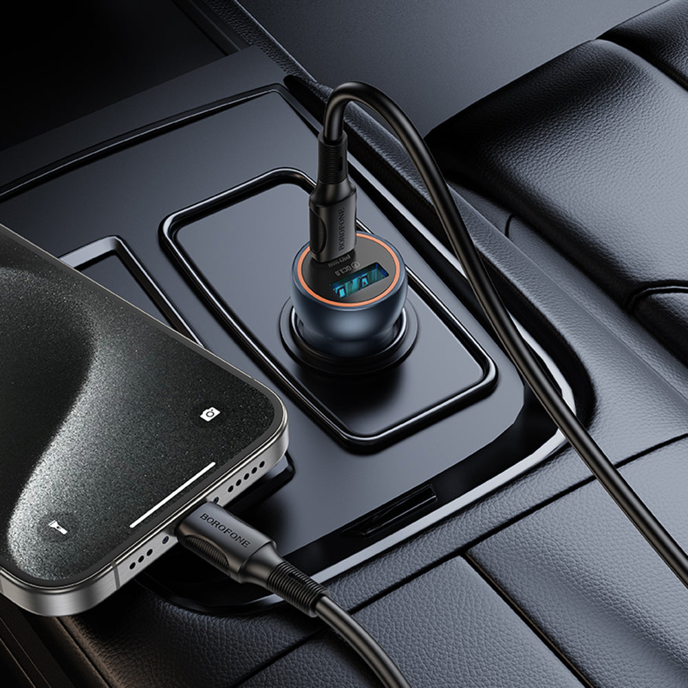 Borofone - Mini Car Charger Fresh (BZ32A) - Type-C, USB, Fast Charge, Dual Port, 30W (PD/QC), Aluminum Alloy - Metal Gra