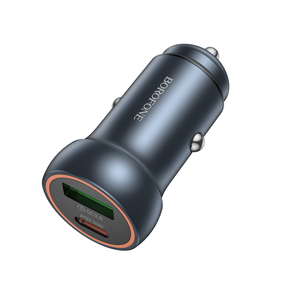 Borofone - Mini Car Charger Fresh (BZ32A) - Type-C, USB, Fast Charge, Dual Port, 30W (PD/QC), Aluminum Alloy - Metal Gra