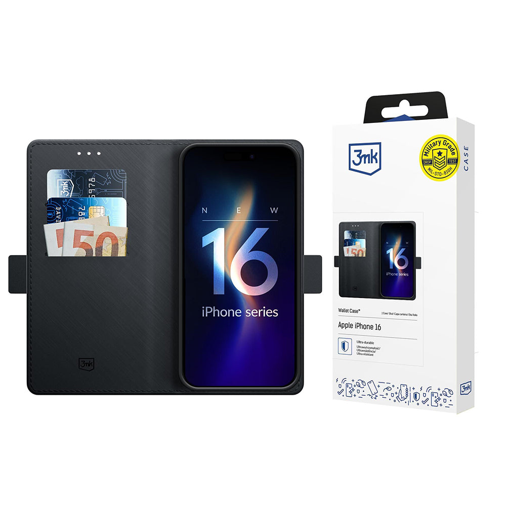 3mk - Wallet Case - iPhone 16 - Black
