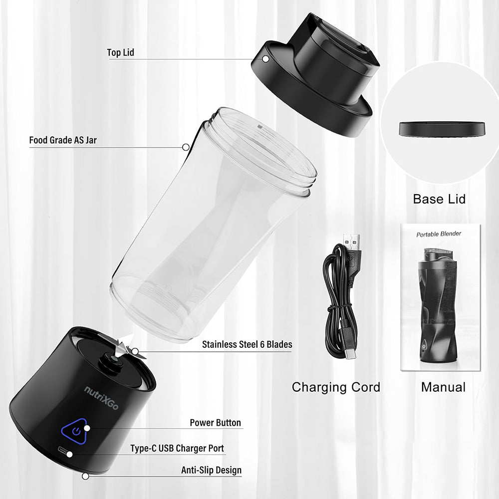 Techsuit - Premium Mini Portable Blender nutriXGo (BP1) - with Type-C Cable, Rechargeable, 700ml, 20000rpm, 6000mAh - Bl
