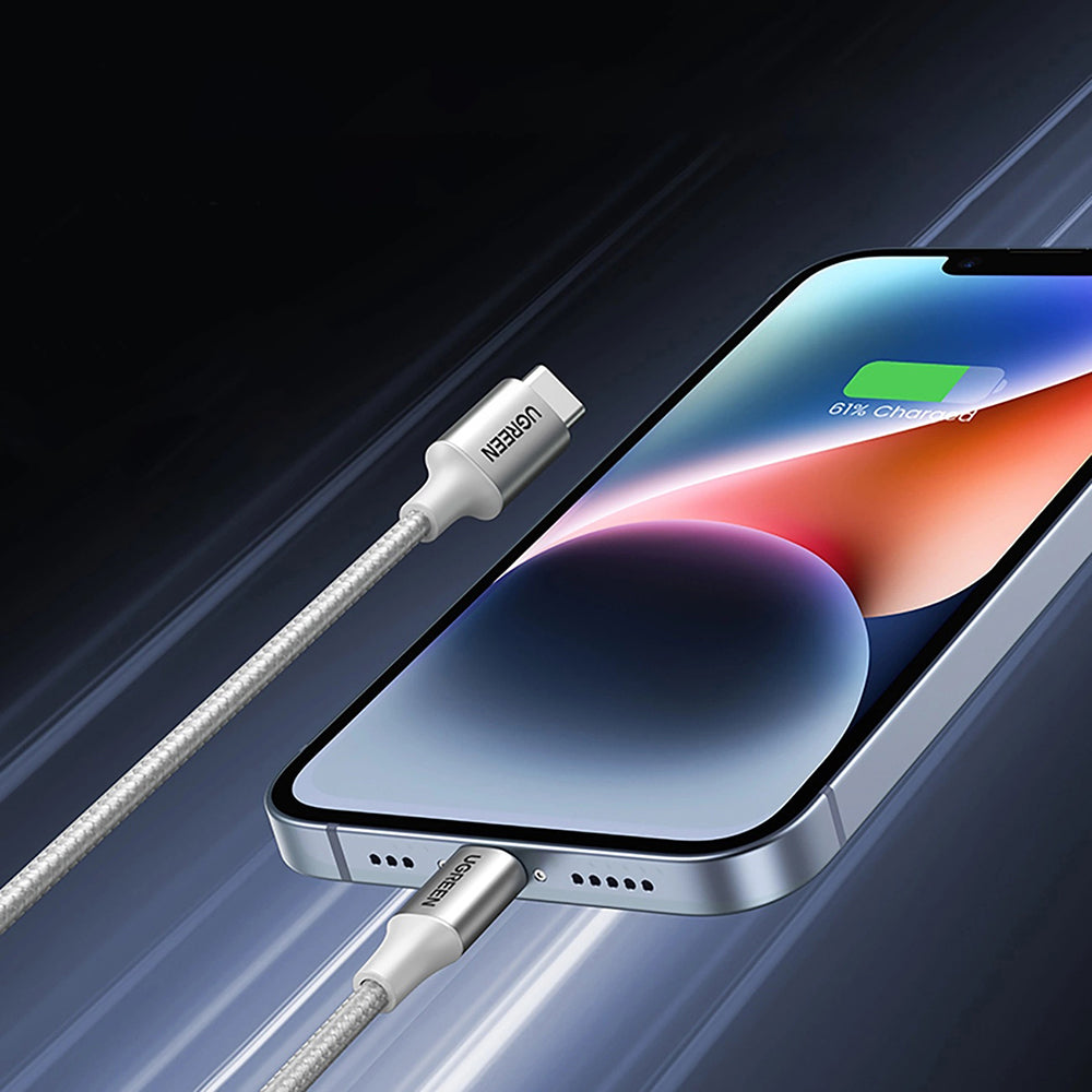 Ugreen - Data Cable US304 (60759) - USB-C to Lightning, Fast Charging, 3A, 480Mbps, Nylon Braided, 1m - Space Gray