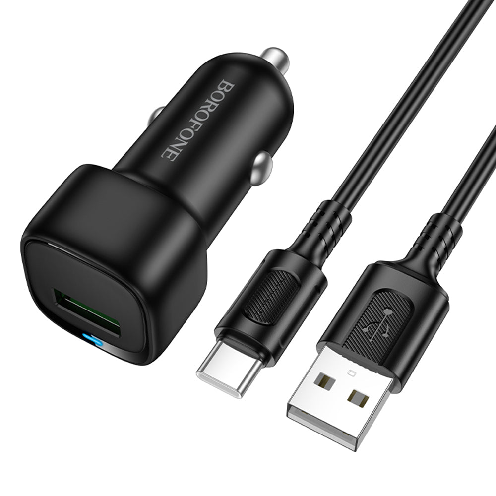 Borofone - Car Charger Cloud (BZ34) - USB-A/C Cable Included, Single Port USB-A, 18W (QC/FCP/AFC), ABS, for DC 12-24V - 