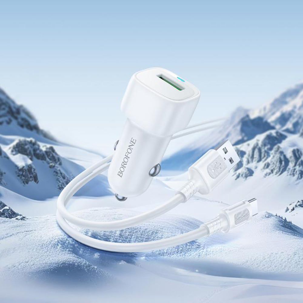 Borofone - Car Charger Cloud (BZ34) - USB-A/C Cable Included, Single Port USB-A, 18W (QC/FCP/AFC), ABS, for DC 12-24V - 
