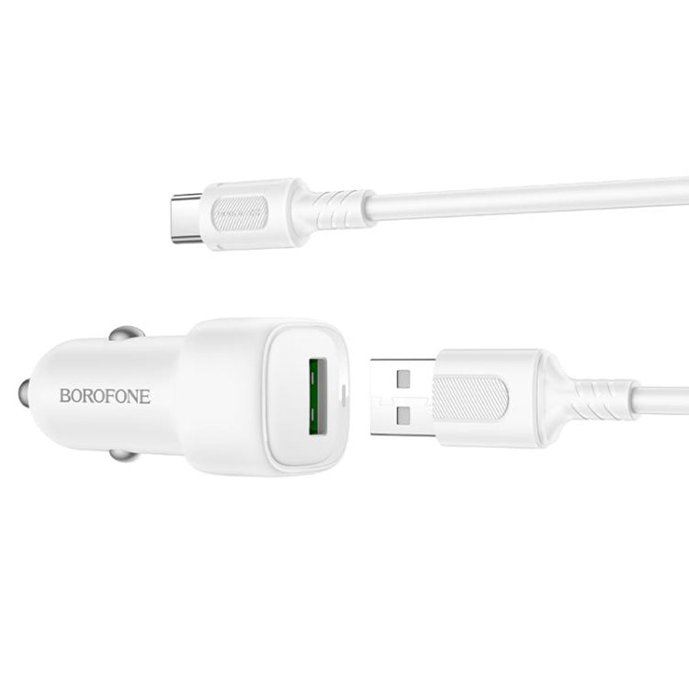 Borofone - Car Charger Cloud (BZ34) - USB-A/C Cable Included, Single Port USB-A, 18W (QC/FCP/AFC), ABS, for DC 12-24V - 