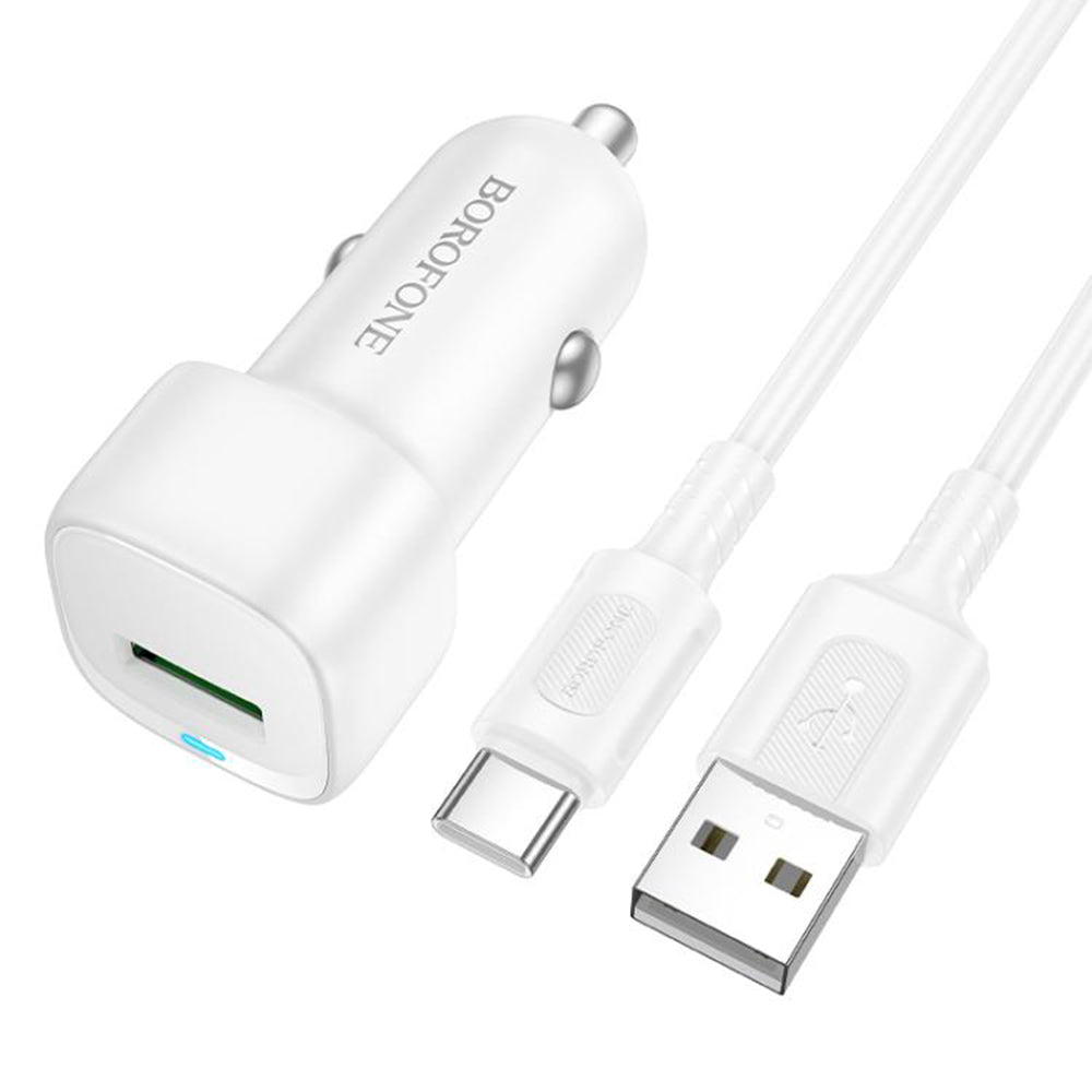 Borofone - Car Charger Cloud (BZ34) - USB-A/C Cable Included, Single Port USB-A, 18W (QC/FCP/AFC), ABS, for DC 12-24V - 