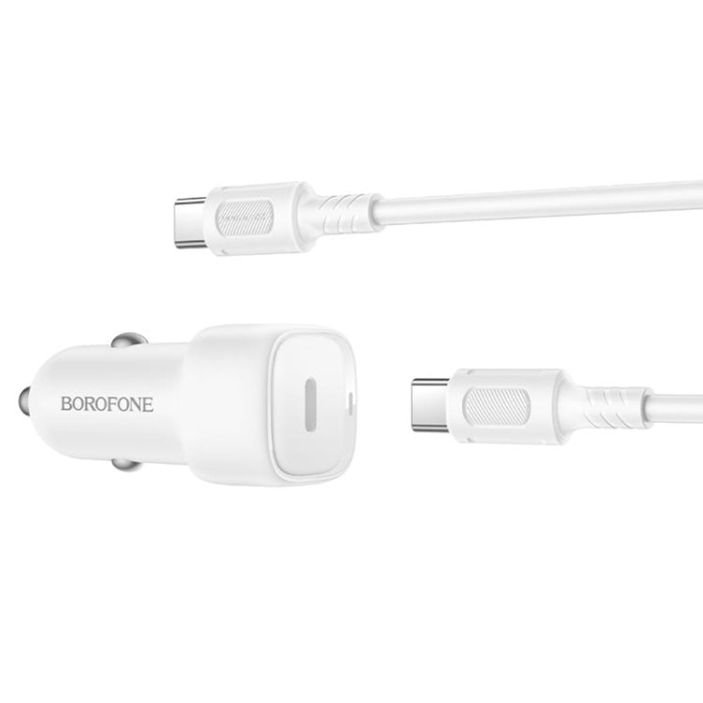 Borofone - Car Charger Cloud (BZ34A) - Type-C Cable Included, Single Port Type-C, PD20W, ABS, for DC 12-24V - White