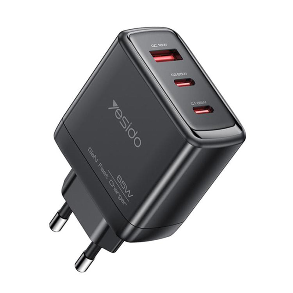 Incarcator Yesido (YC144), 2x USB-C / USB-A, 65W, GaN, Negru
