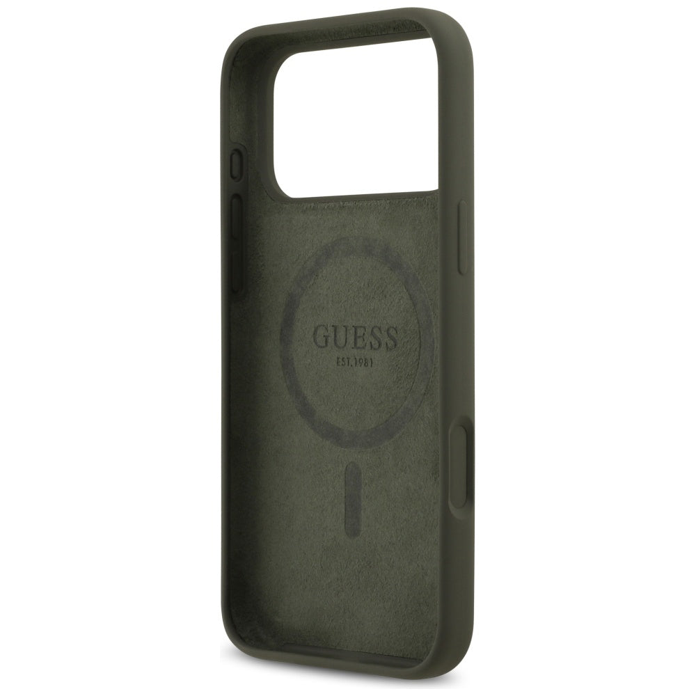 Husa pentru iPhone 17 Pro Max - Guess Silicone Triangle Logo MagSafe (GUHMP17XSCTRLMA) - Khaki