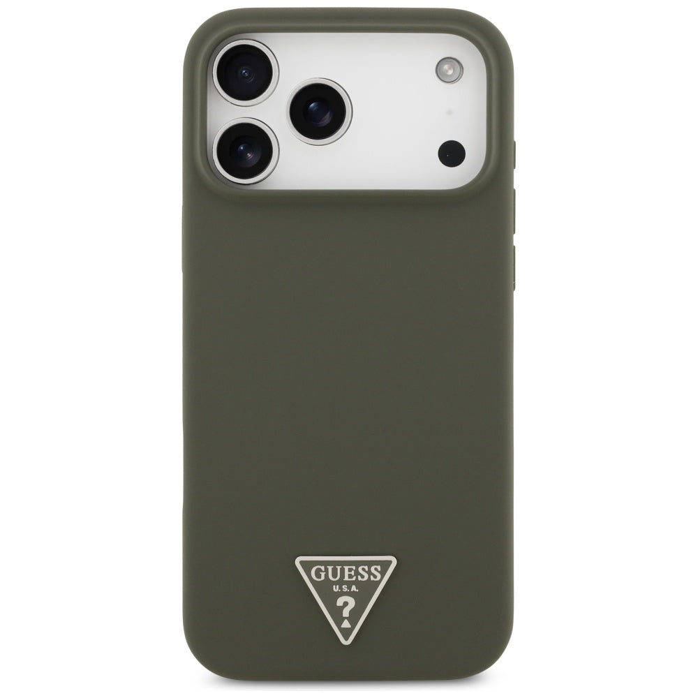 Husa pentru iPhone 17 Pro Max - Guess Silicone Triangle Logo MagSafe (GUHMP17XSCTRLMA) - Khaki