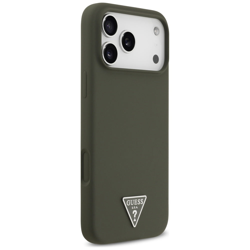 Husa pentru iPhone 17 Pro Max - Guess Silicone Triangle Logo MagSafe (GUHMP17XSCTRLMA) - Khaki