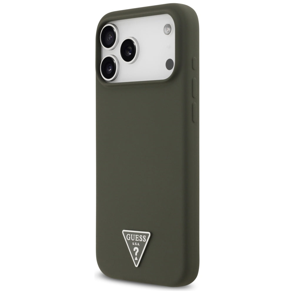 Husa pentru iPhone 17 Pro Max - Guess Silicone Triangle Logo MagSafe (GUHMP17XSCTRLMA) - Khaki