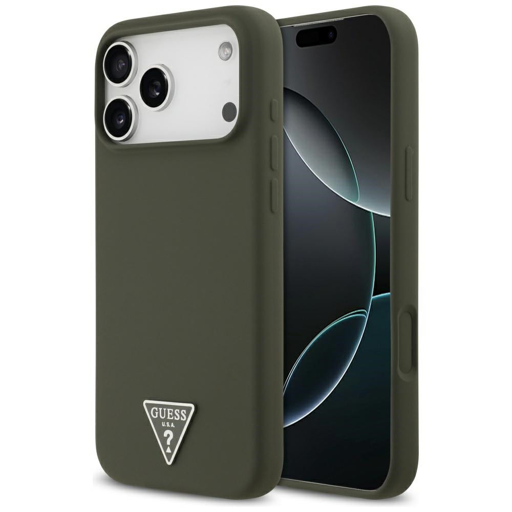 Husa pentru iPhone 17 Pro Max - Guess Silicone Triangle Logo MagSafe (GUHMP17XSCTRLMA) - Khaki