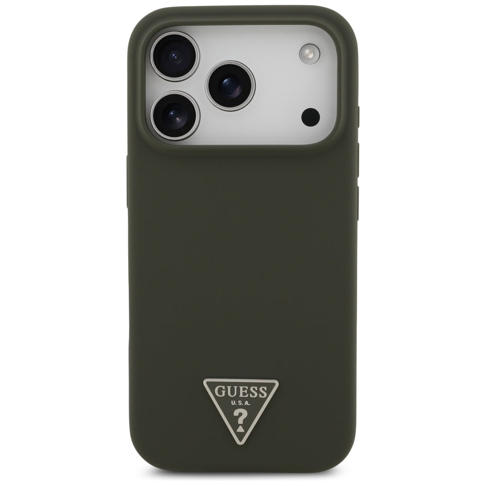 Husa pentru iPhone 17 Pro - Guess Silicone Triangle Logo MagSafe (GUHMP17LSCTRLMA) - Khaki