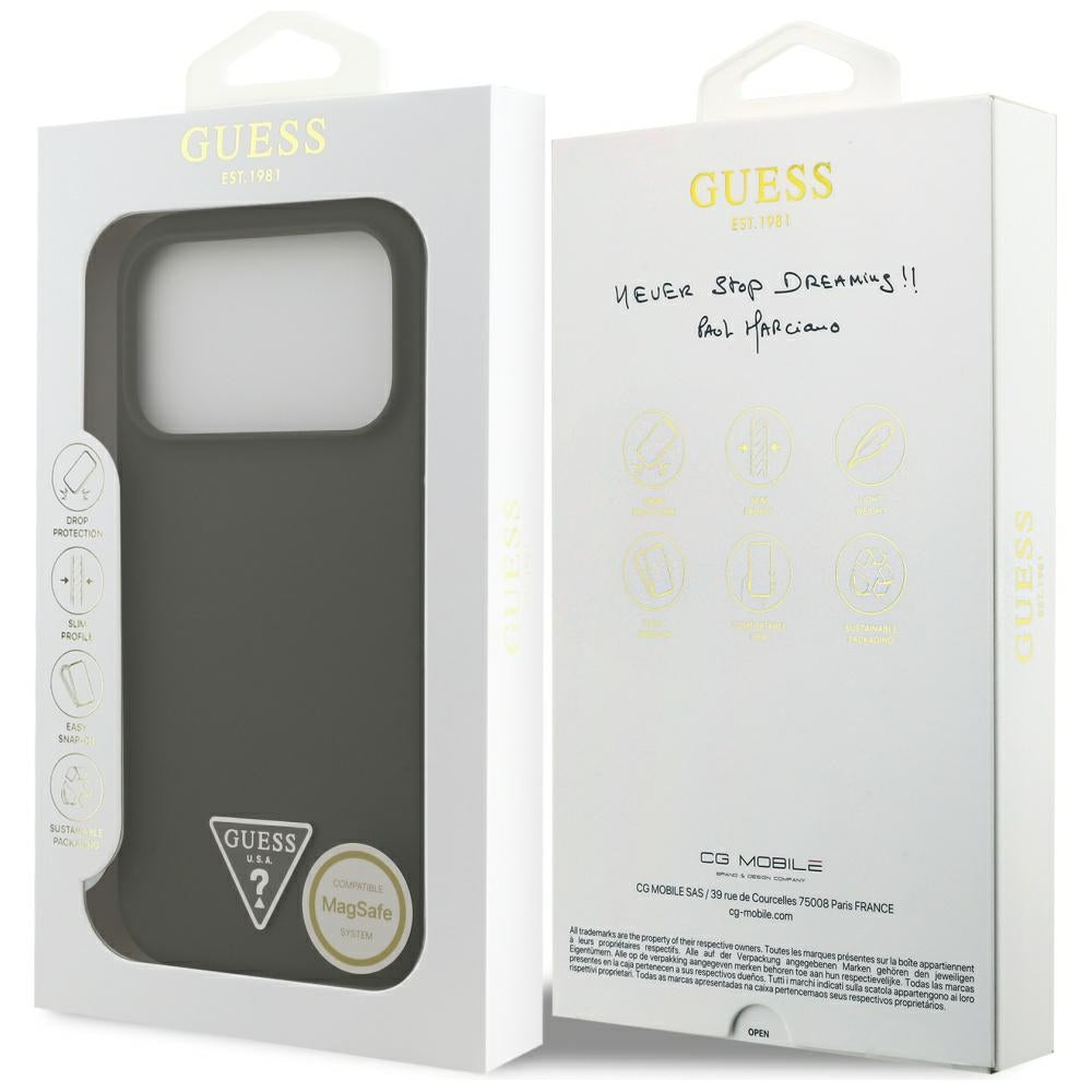 Husa pentru iPhone 17 Pro - Guess Silicone Triangle Logo MagSafe (GUHMP17LSCTRLMA) - Khaki