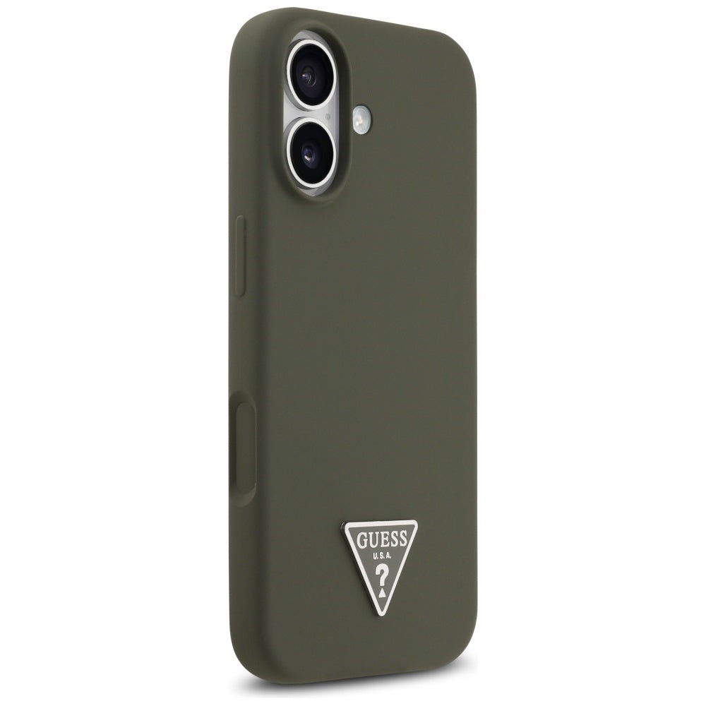Husa pentru iPhone 17 - Guess Silicone Triangle Logo MagSafe (GUHMP17SSCTRLMA) - Khaki
