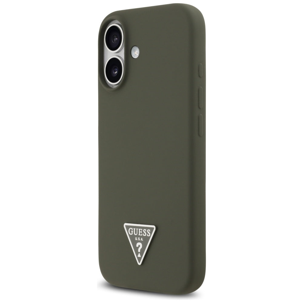 Husa pentru iPhone 17 - Guess Silicone Triangle Logo MagSafe (GUHMP17SSCTRLMA) - Khaki