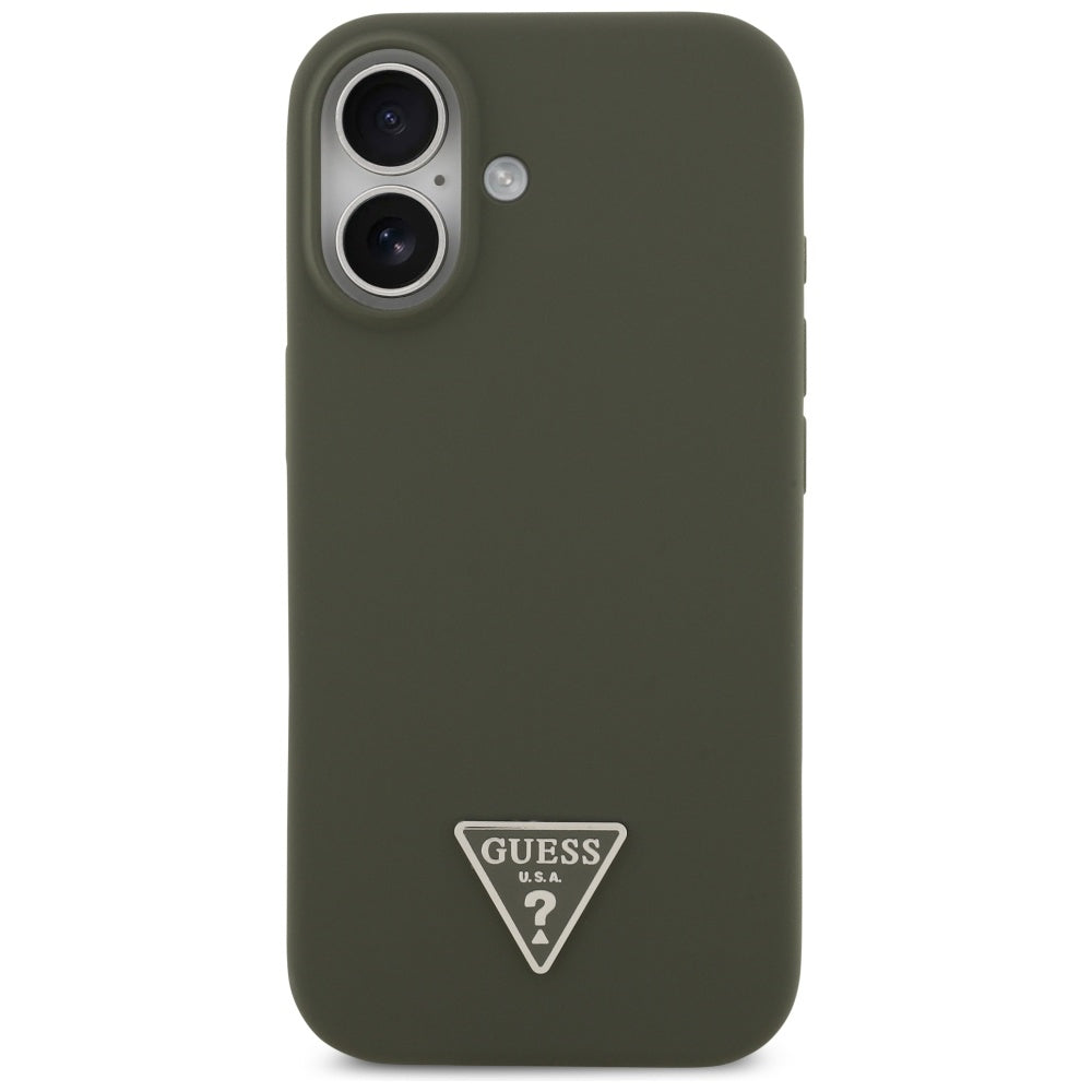 Husa pentru iPhone 17 - Guess Silicone Triangle Logo MagSafe (GUHMP17SSCTRLMA) - Khaki