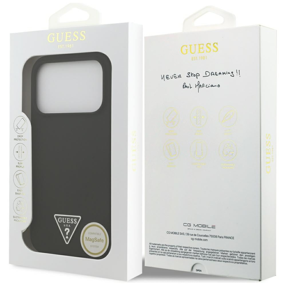 Husa pentru iPhone 17 Pro - Guess Silicone Triangle Logo MagSafe (GUHMP17LSCTRLMK) - Black