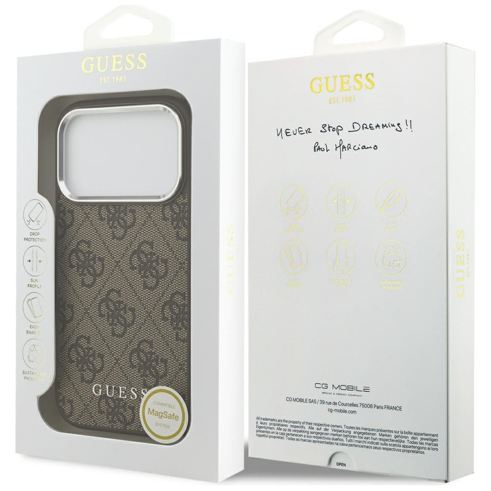 Husa pentru iPhone 17 Pro - Guess Hardcase 4G Classic Logo MagSafe (GUHMP17LP4GSSMCW) - Brown