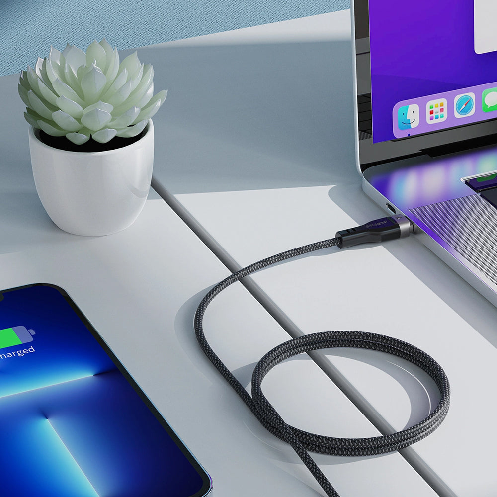 Acefast - Data Cable (C11-03) - Magnetic Winding, Fast Charging, Type-C to Type-C, 60W, 3A, Adjustable Lenght, 1.2m - Bl