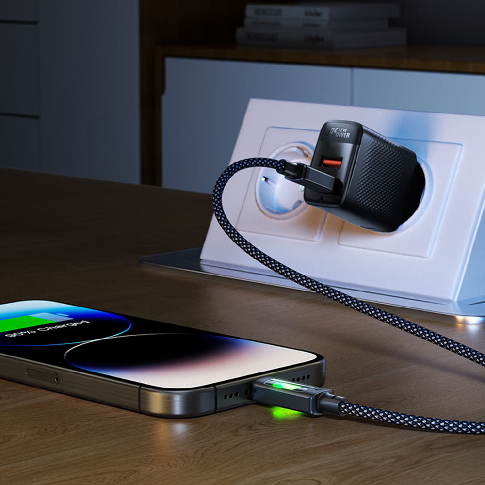 Acefast - Data Cable (C21-04) - Fast Charge, USB to Type-C, 3A, Colorful Gradient Lighting Effect, Nylon Braid, 1.2m - B