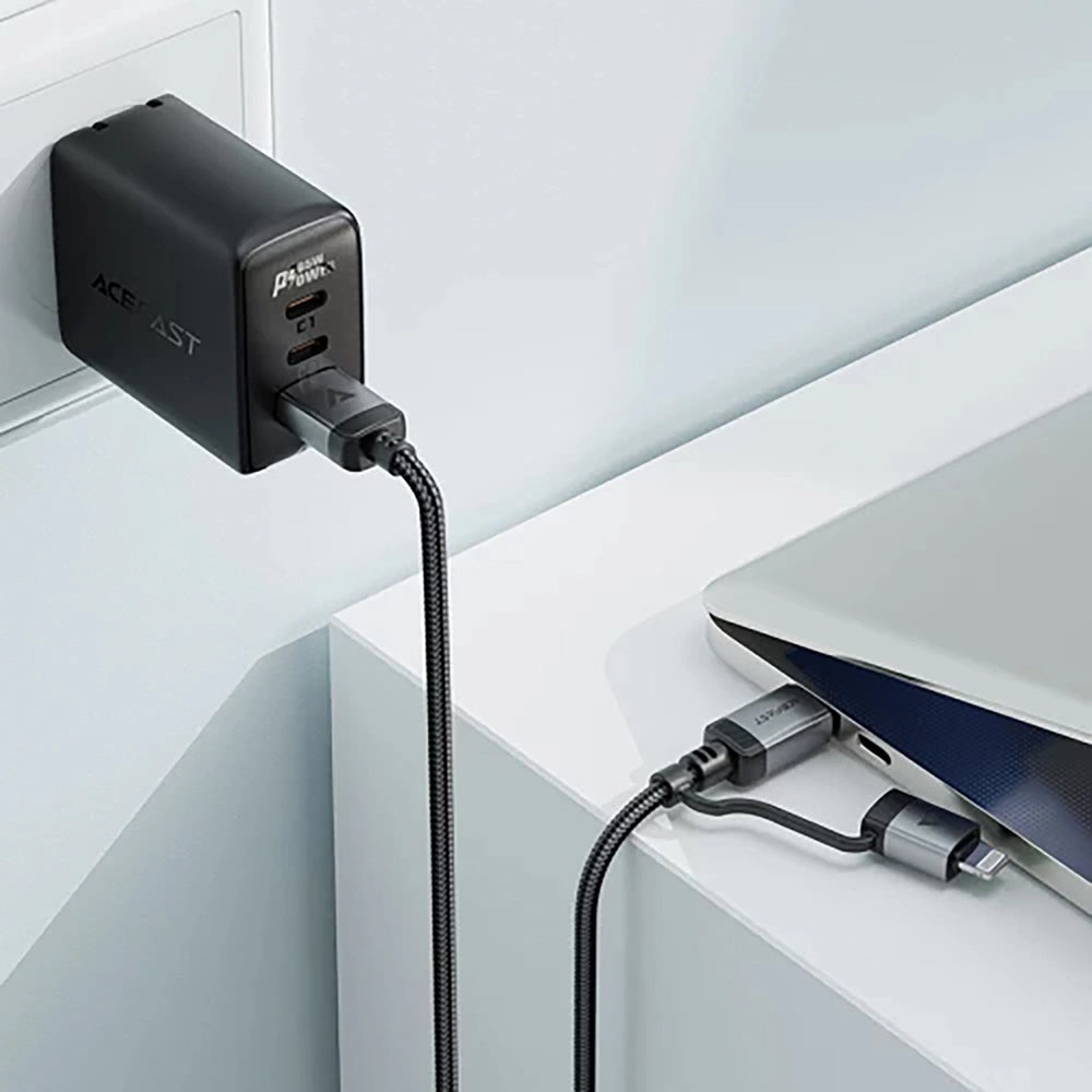 Acefast - Data Cable (C20-01) - USB-C to Type-C, Lightning, 60W, Fast Charging, Bend-Resistant, MFi Certified, 1.2m - Bl