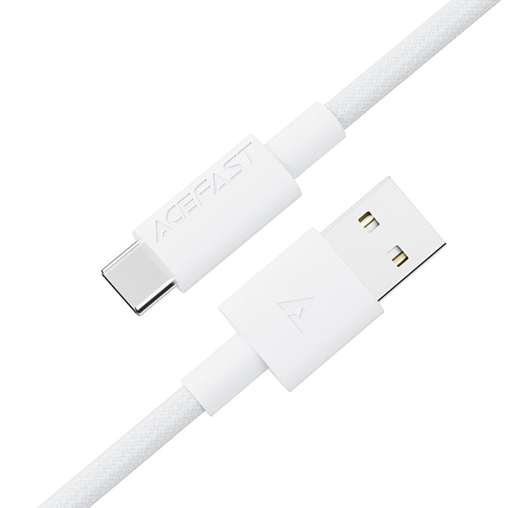 Acefast - Data Cable (C18-04) - USB to Type-C, Fast Charging, 3A, Bend-Resistant, Nylon Braid, 1.2m - White