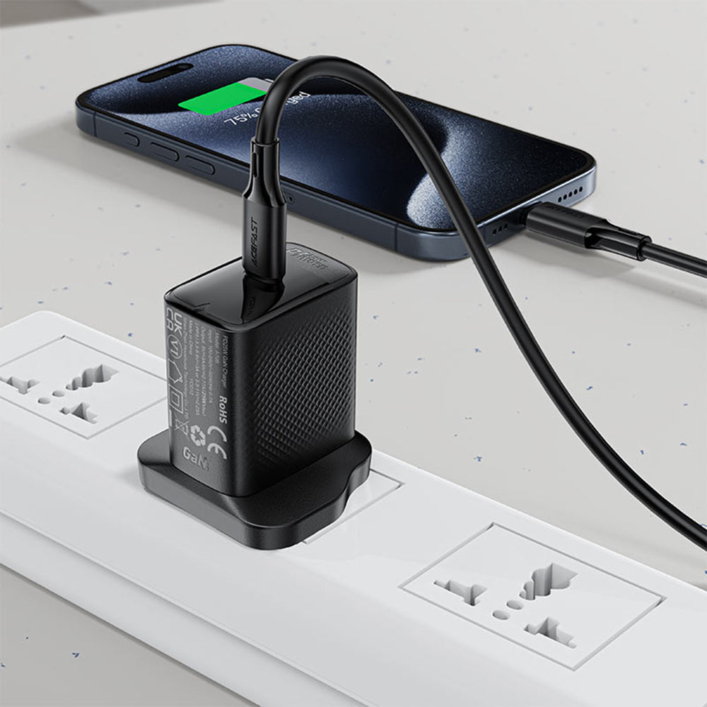 Acefast - Data Cable (C17-03) - Type-C to Type-C, Fast Charging, 60W, 3A, Bend-Resistant, Soft Silicone, 1.2m - Black
