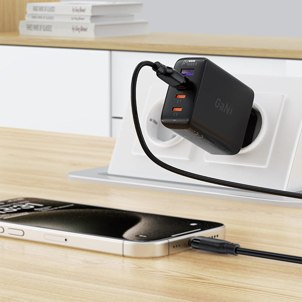 Acefast - Data Cable (C16-04) - Fast Charging, USB to Type-C, 3A, Bend-Resistant, 1.2m - Black