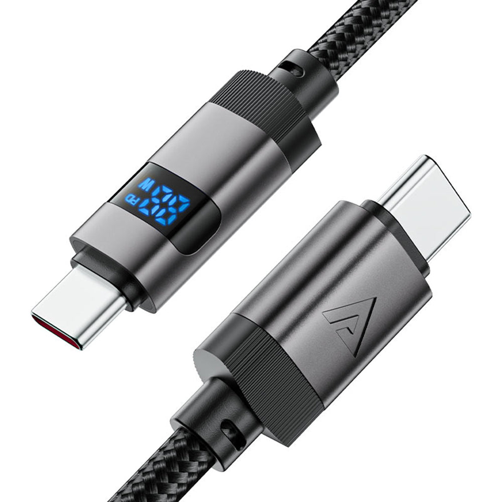 Acefast - Data Cable (C15-03) - with Digital Display, Fast Charging, Type-C to Type-C, 60W, 3A, Zinc Alloy, 1.2m - Black