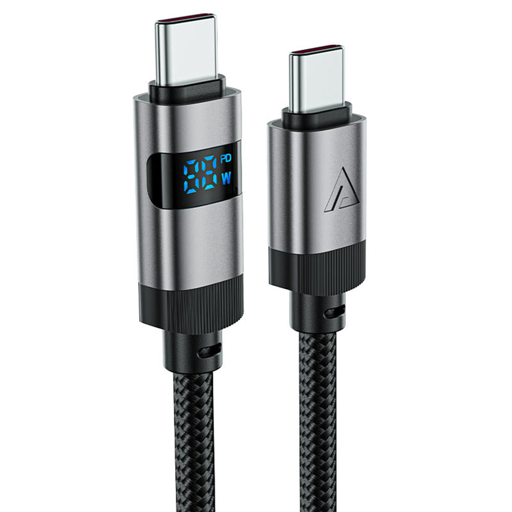 Acefast - Data Cable (C15-03) - with Digital Display, Fast Charging, Type-C to Type-C, 60W, 3A, Zinc Alloy, 1.2m - Black