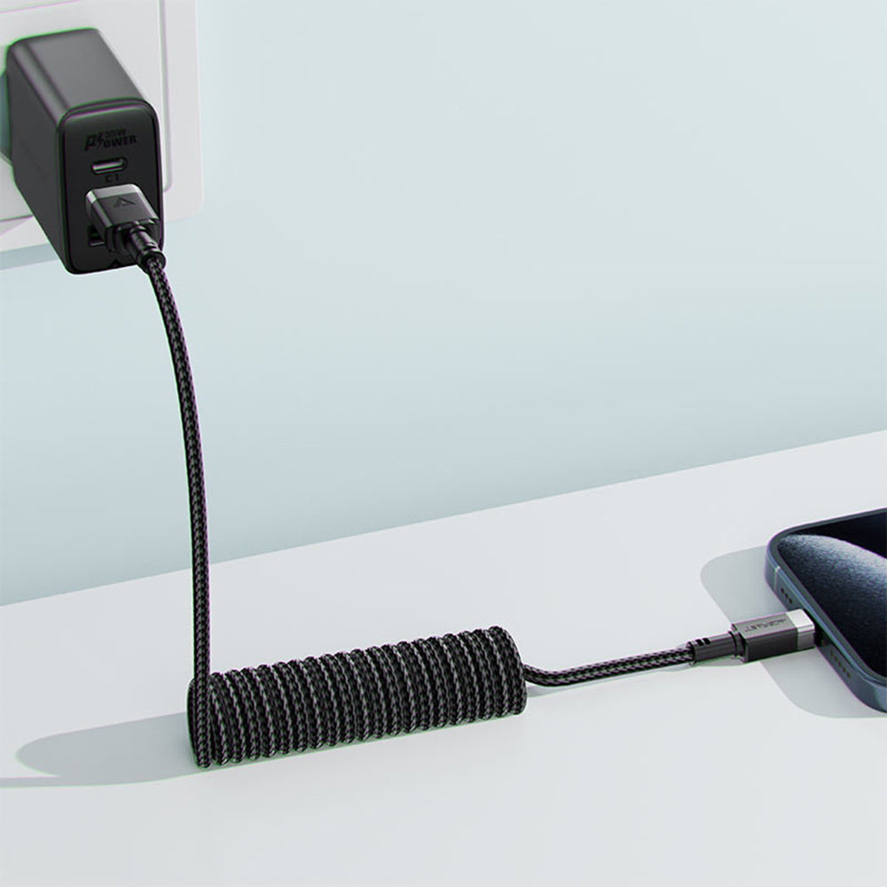 Acefast - Data Cable (C14-04) - Fast Charging, USB to Type-C, Spring Design, 3A, Bend-Resistant, 1.2m - Black