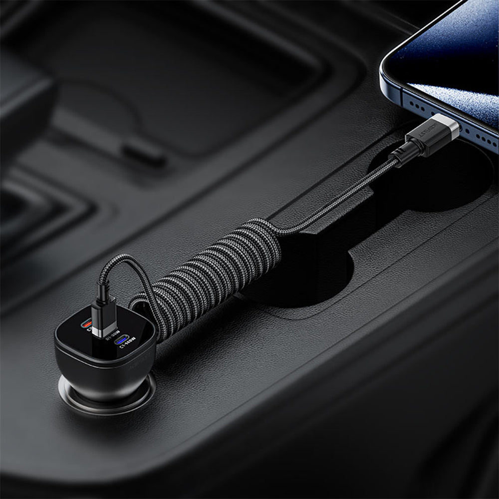 Acefast - Data Cable (C14-04) - Fast Charging, USB to Type-C, Spring Design, 3A, Bend-Resistant, 1.2m - Black