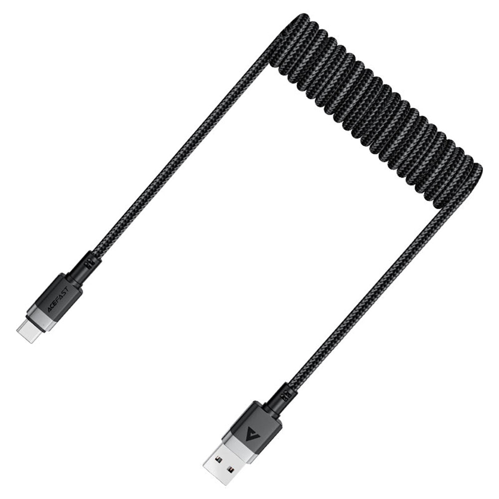 Acefast - Data Cable (C14-04) - Fast Charging, USB to Type-C, Spring Design, 3A, Bend-Resistant, 1.2m - Black