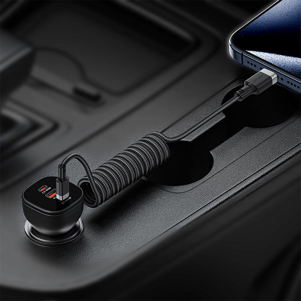 Acefast - Data Cable (C14-03) - Fast Charging, Type-C to Type-C, Spring Design, 60W, 3A, Bend-Resistant, 1.2m - Black