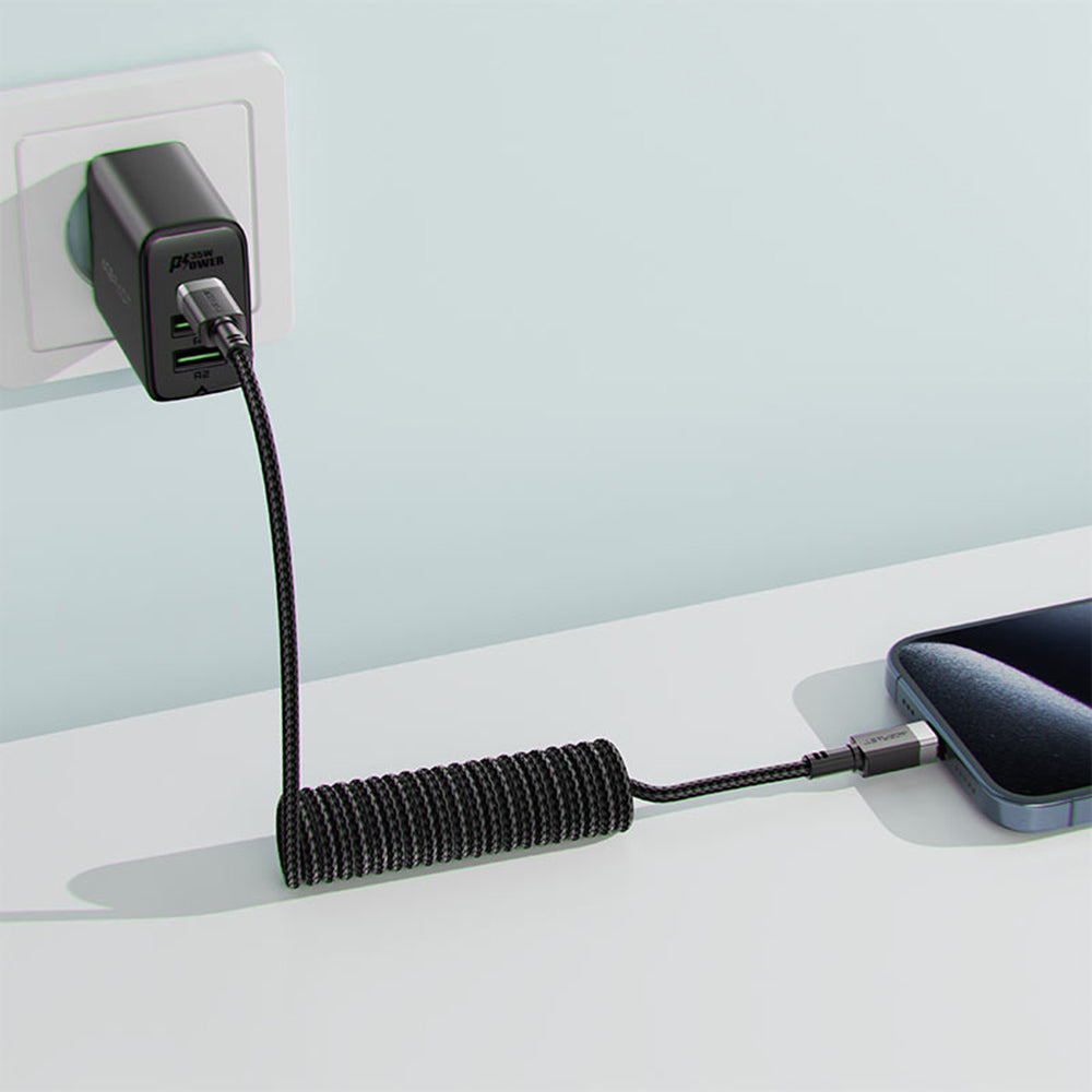 Acefast - Data Cable (C14-03) - Fast Charging, Type-C to Type-C, Spring Design, 60W, 3A, Bend-Resistant, 1.2m - Black