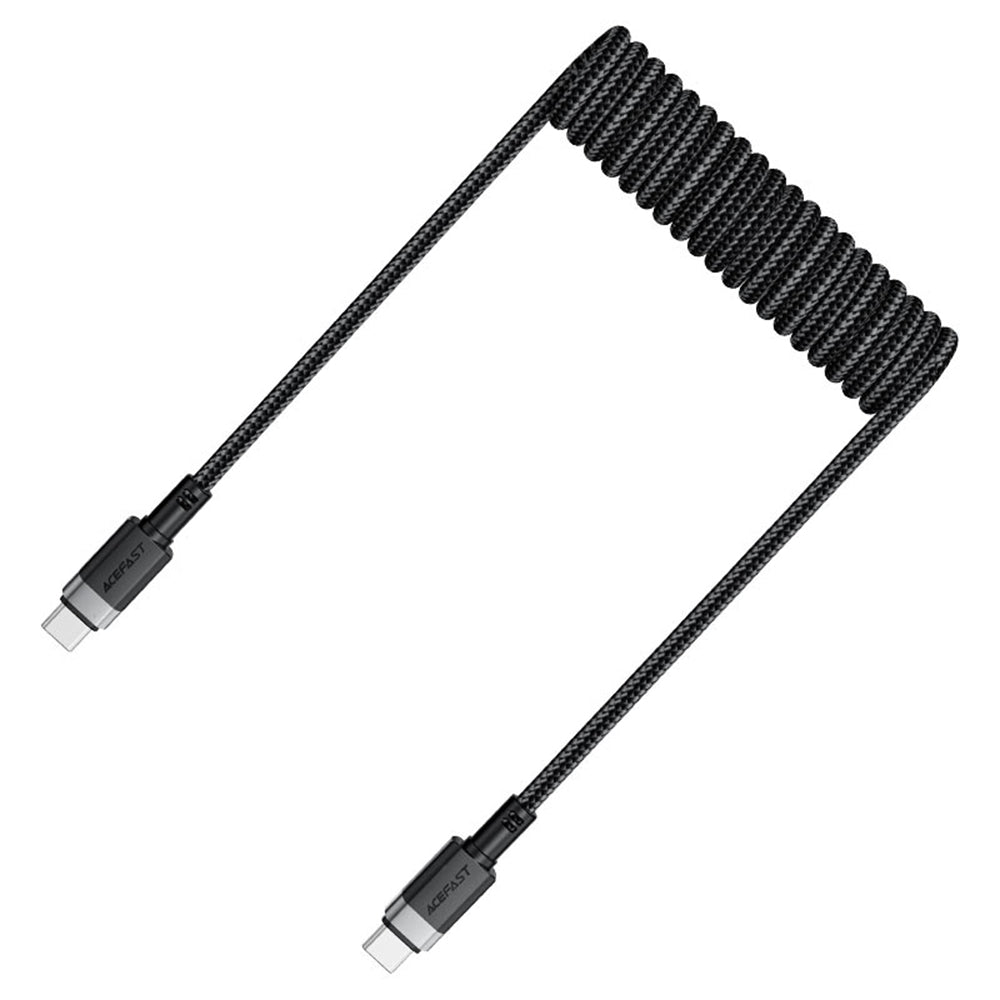 Acefast - Data Cable (C14-03) - Fast Charging, Type-C to Type-C, Spring Design, 60W, 3A, Bend-Resistant, 1.2m - Black