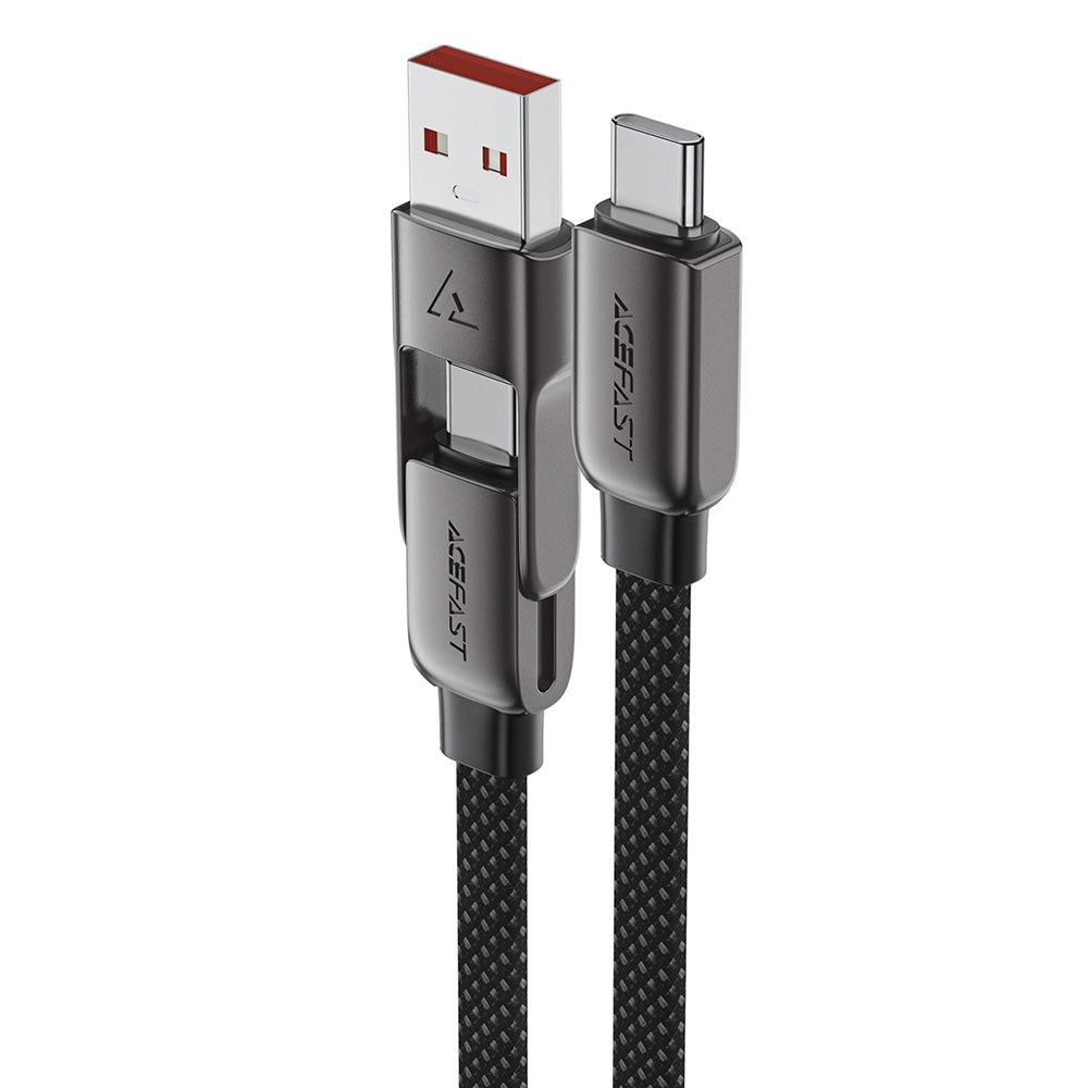 Acefast - Data Cable (C13-04) - Fast Charge, Type-C to USB, Type-C, 60W, 3A, Bend-Resistant, Zinc Alloy, 1.2m - Black