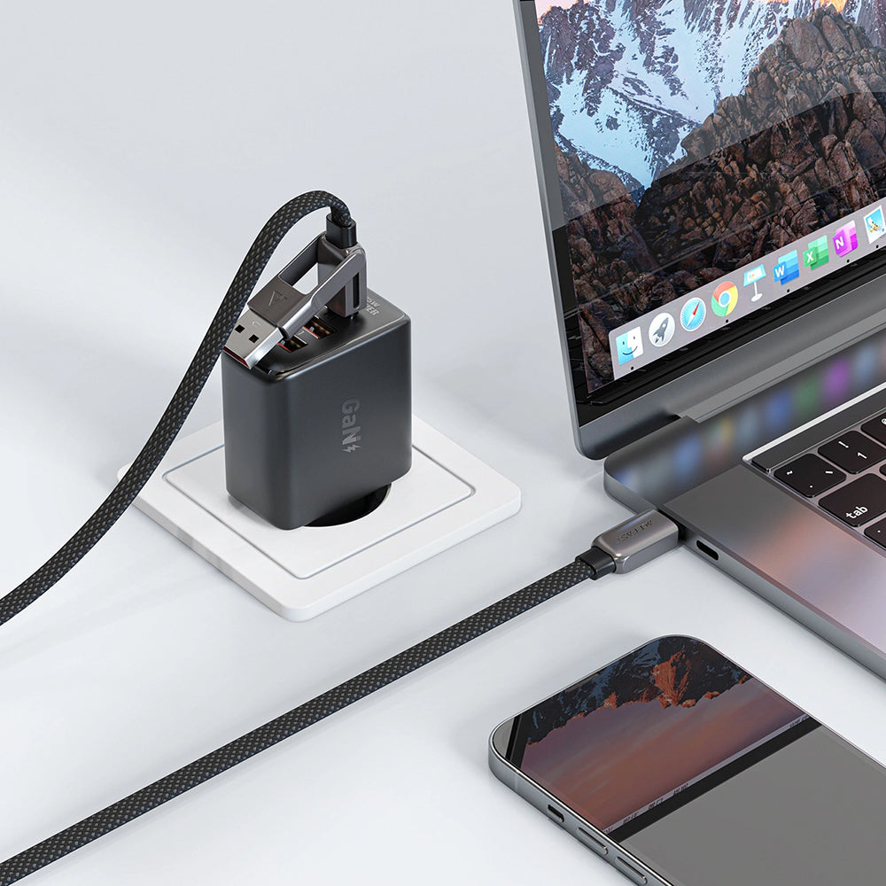 Acefast - Data Cable (C13-04) - Fast Charge, Type-C to USB, Type-C, 60W, 3A, Bend-Resistant, Zinc Alloy, 1.2m - Black