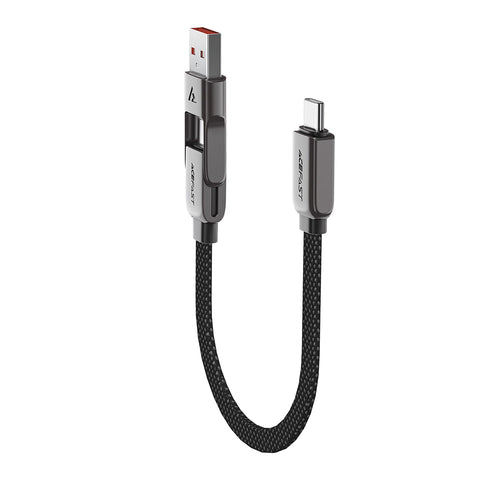 Acefast - Data Cable (C13-05) - Fast Charge, Type-C to USB, Type-C, 60W, 3A, Bend-Resistant, Short Design, 0.2m - Black