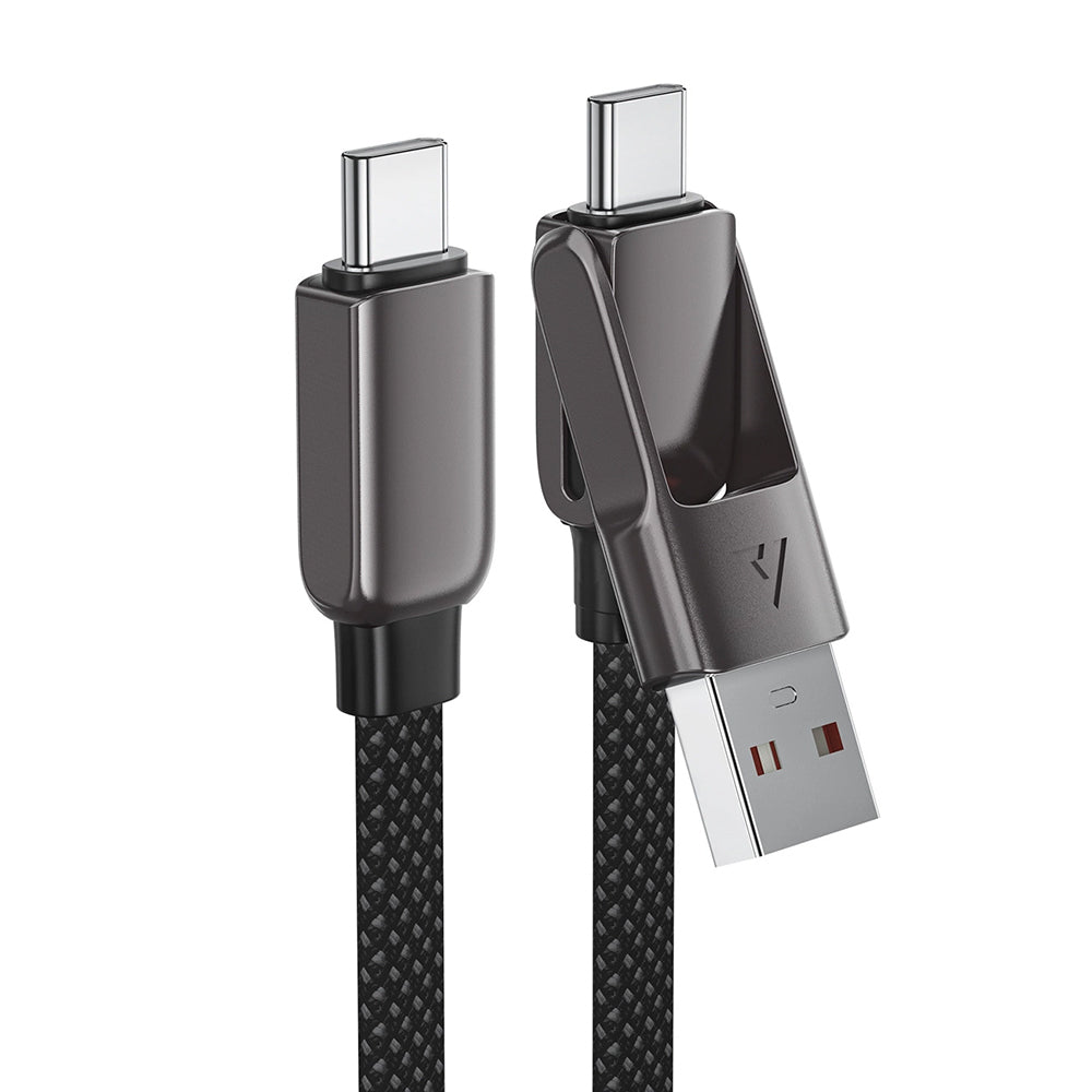 Acefast - Data Cable (C13-05) - Fast Charge, Type-C to USB, Type-C, 60W, 3A, Bend-Resistant, Short Design, 0.2m - Black