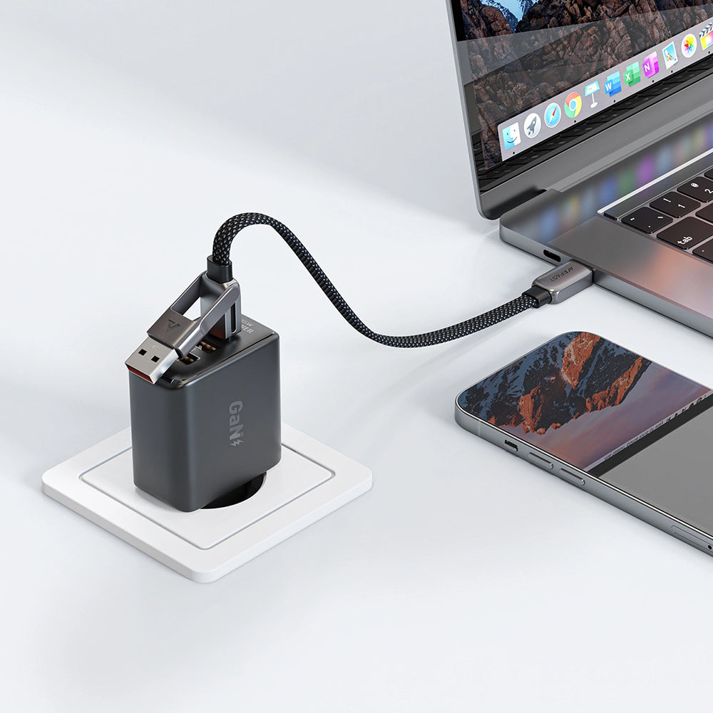 Acefast - Data Cable (C13-05) - Fast Charge, Type-C to USB, Type-C, 60W, 3A, Bend-Resistant, Short Design, 0.2m - Black