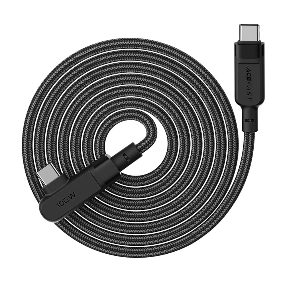 Acefast - Data Cable (C5-03) - Fast Charging, Type-C to Type-C, 100W, 5A, Right Angle Design, Nylon Braid, 2m - Black