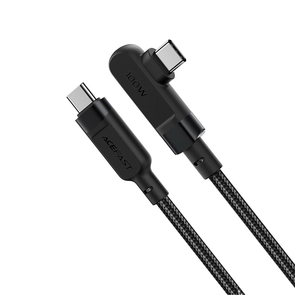 Acefast - Data Cable (C5-03) - Fast Charging, Type-C to Type-C, 100W, 5A, Right Angle Design, Nylon Braid, 2m - Black