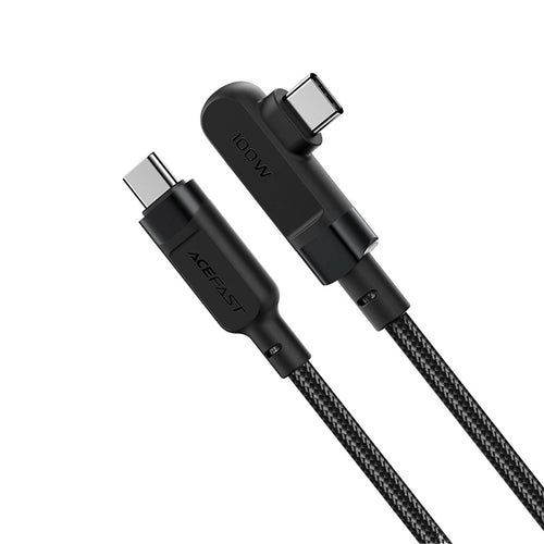 Acefast - Data Cable (C5-03) - Fast Charging, Type-C to Type-C, 100W, 5A, Right Angle Design, Nylon Braid, 2m - Black