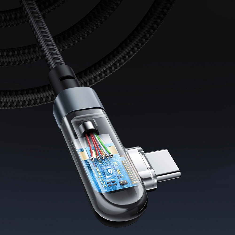 Acefast - Data Cable (C5-03) - Fast Charging, Type-C to Type-C, 100W, 5A, Right Angle Design, Nylon Braid, 2m - Black